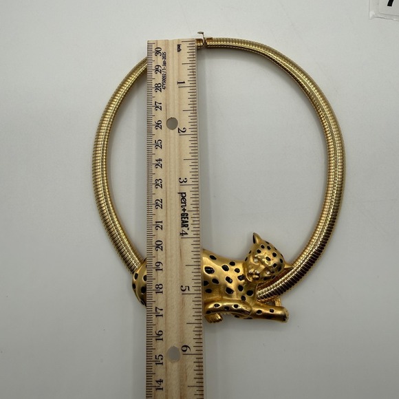 Vintage DR Gold Tone Leopard Collar Necklace Enamel Rhinestone 14 In Womens - Picture 4 of 13